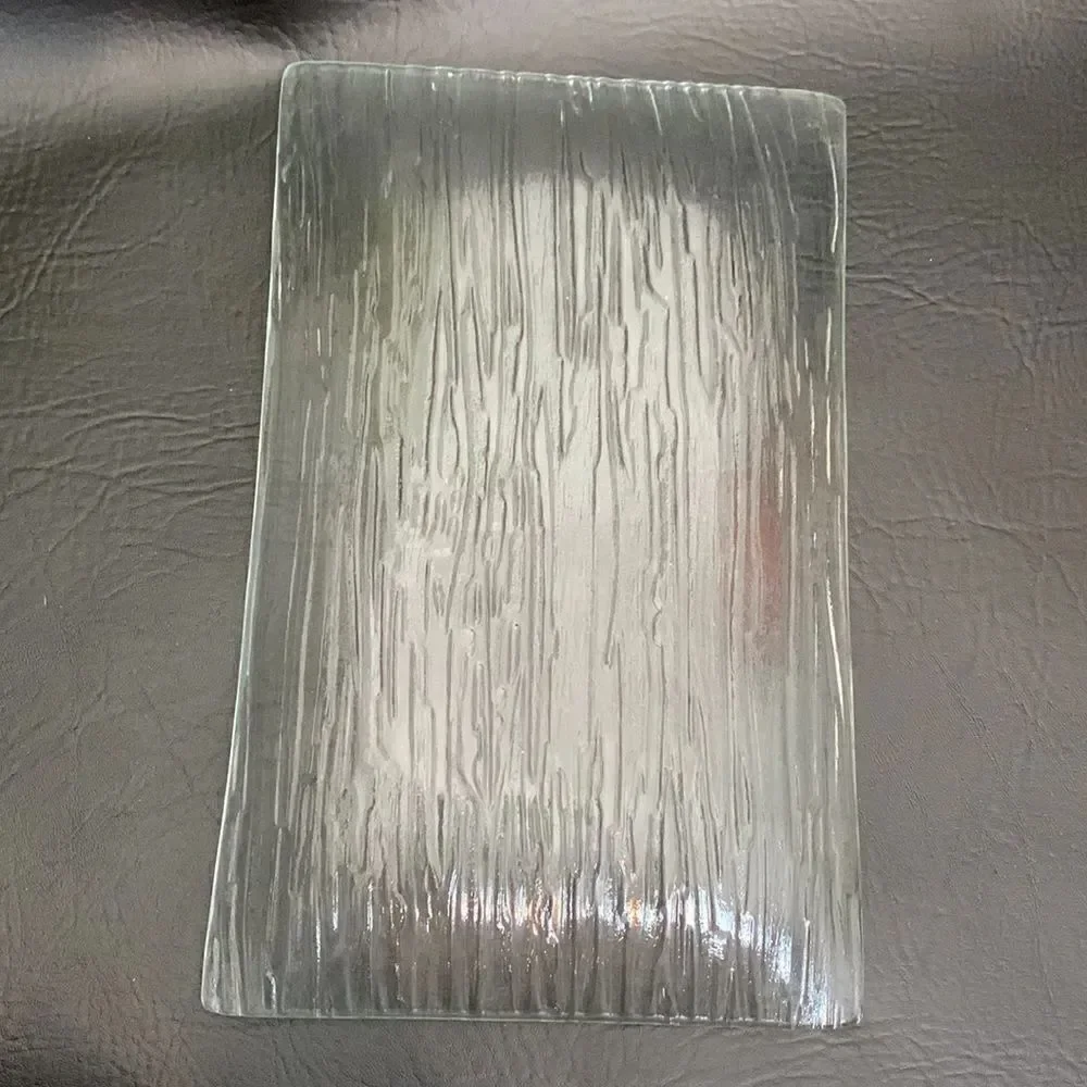 Sushi Serving Plate Platter 2 Textured Glass Grain Look Bottom 7 X 11 1/2 In